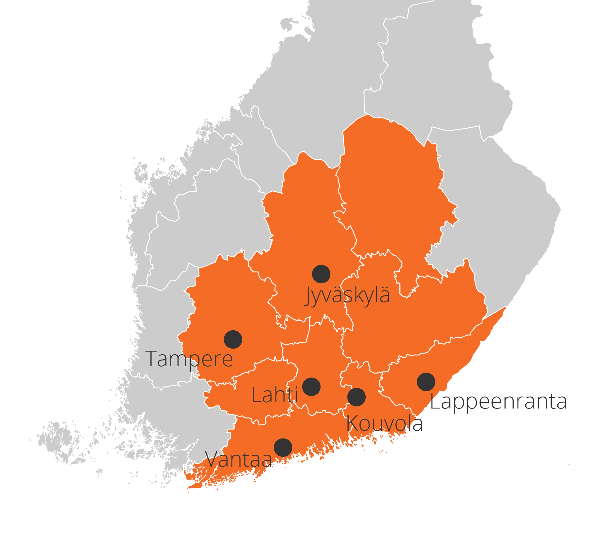 Eliittikattojen toiminta-alueet kartalla