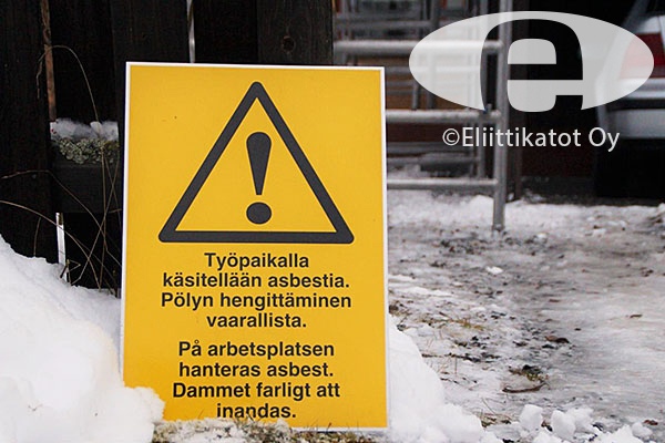 Asbestipurku – varoituskyltti – Eliittikatot